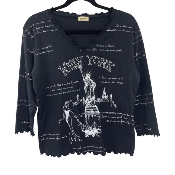 Cactus Tops - Cactus New York Shirt Large Black White Ruffle